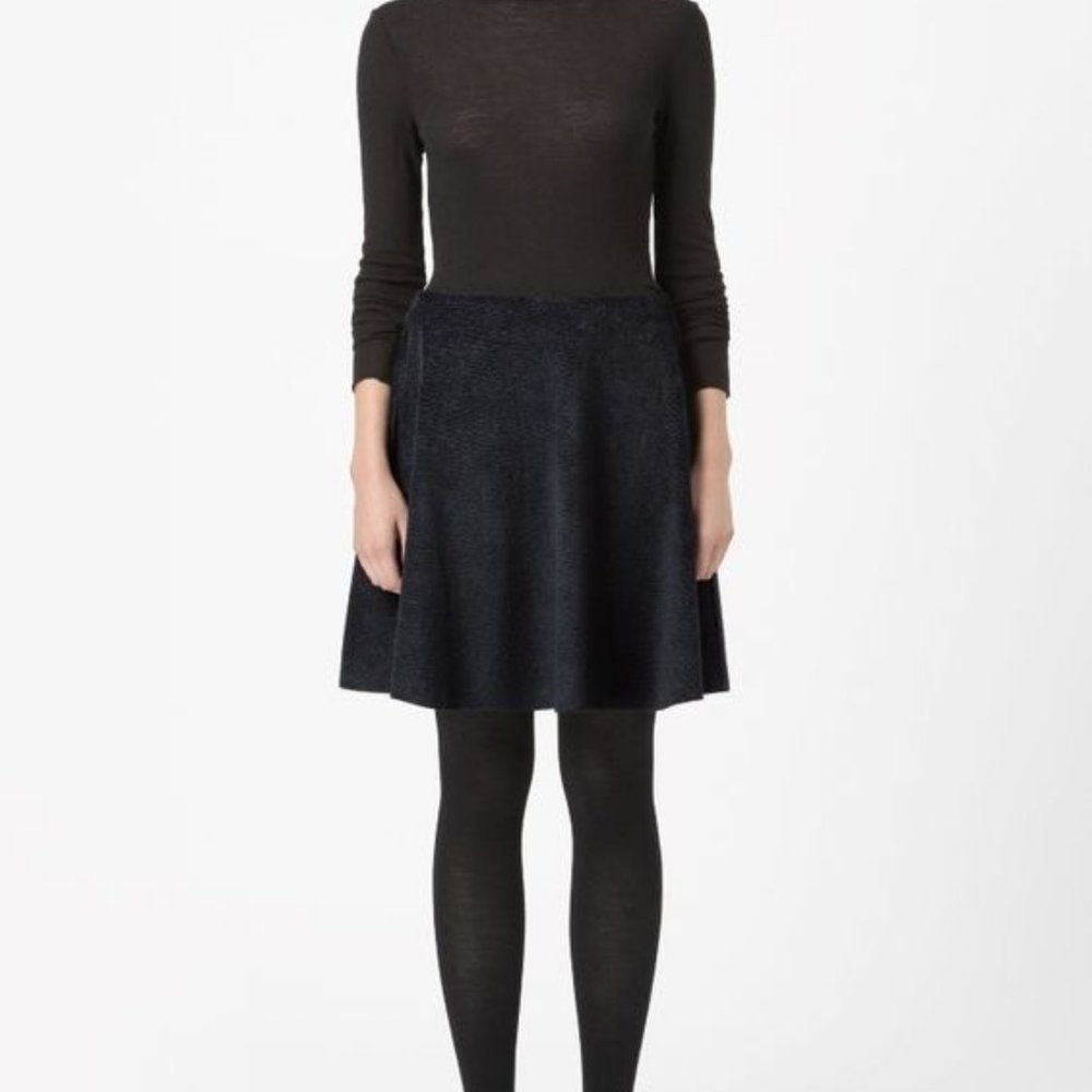 COS Dark Blue Textured Circle Skirt